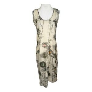 Zara Sleeveless Midi Dress Abstract Ramie Print Casual Summer Dress Size‎ Small